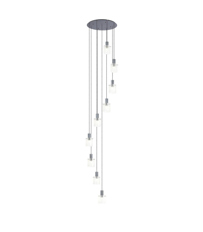 Hudson 86cm Round Pendant 9 Light Adjustable E27 Dark Grey/Frosted/Clear Wide Line Glass Item Weight: 21kg-1