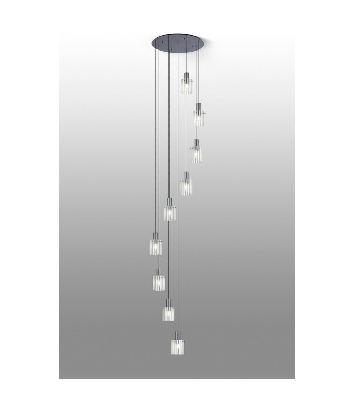 Hudson 86cm Round Pendant 9 Light Adjustable E27 Dark Grey/Frosted/Clear Wide Line Glass Item Weight: 21kg-3