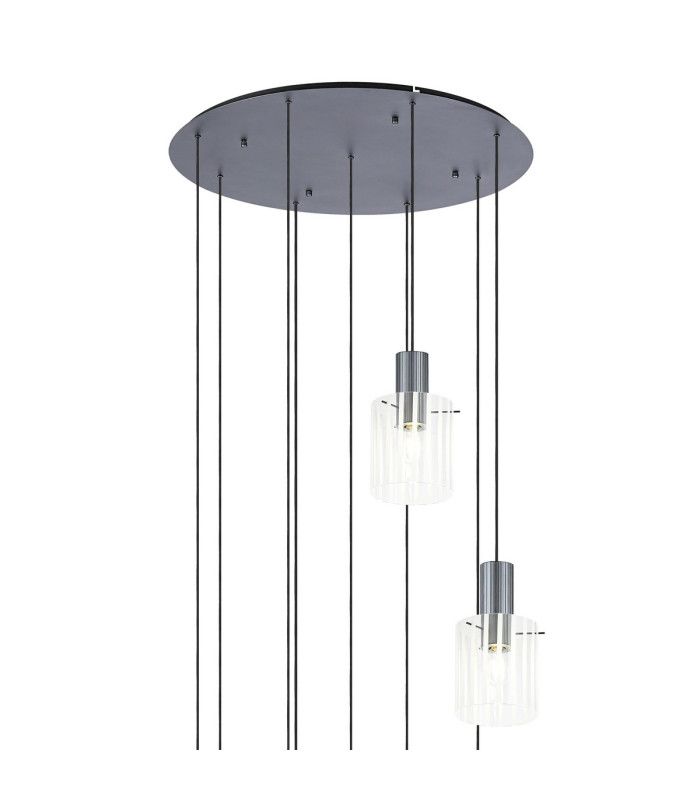 Hudson 86cm Round Pendant 9 Light Adjustable E27 Dark Grey/Frosted/Clear Wide Line Glass Item Weight: 21kg-5