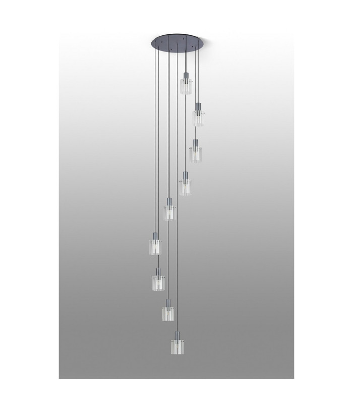 Hudson 86cm Round Pendant 9 Light Adjustable E27 Dark Grey/Frosted/Clear Wide Line Glass Item Weight: 21kg-8