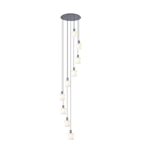 Hudson 86cm Round Pendant 9 Light Adjustable E27 Dark Grey/Gloss White Wide Line Glass Item Weight: 21kg-1