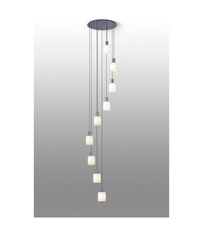 Hudson 86cm Round Pendant 9 Light Adjustable E27 Dark Grey/Gloss White Wide Line Glass Item Weight: 21kg-3