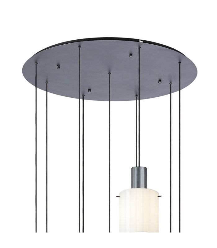Hudson 86cm Round Pendant 9 Light Adjustable E27 Dark Grey/Gloss White Wide Line Glass Item Weight: 21kg-5