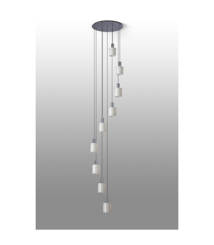 Hudson 86cm Round Pendant 9 Light Adjustable E27 Dark Grey/Gloss White Wide Line Glass Item Weight: 21kg-9