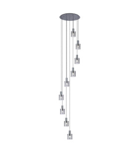 Hudson 86cm Round Pendant 9 Light Adjustable E27 Dark Grey/Smoke Wide Line Glass Item Weight: 21kg-1