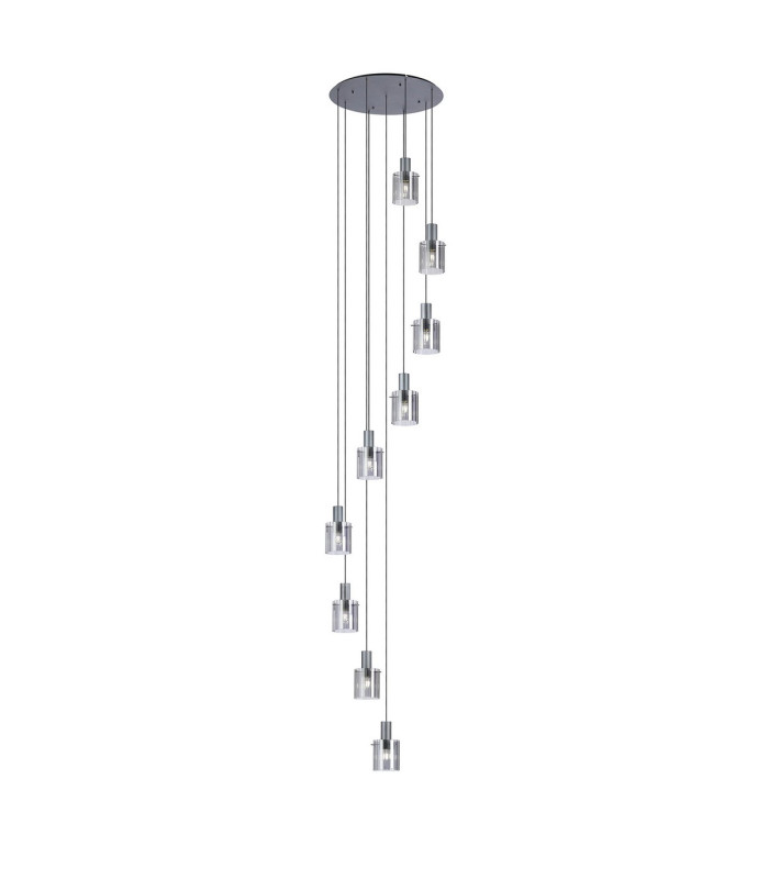 Hudson 86cm Round Pendant 9 Light Adjustable E27 Dark Grey/Smoke Wide Line Glass Item Weight: 21kg-1