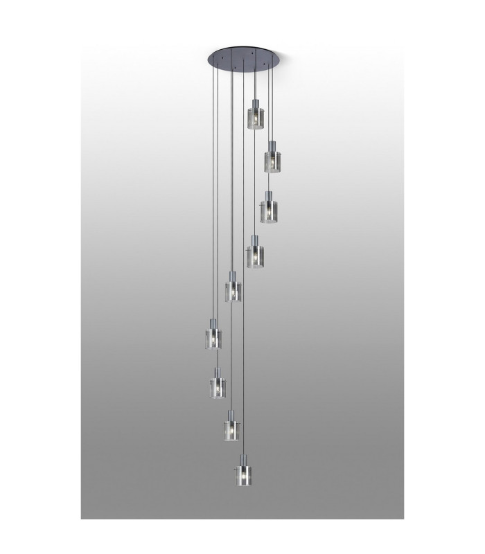 Hudson 86cm Round Pendant 9 Light Adjustable E27 Dark Grey/Smoke Wide Line Glass Item Weight: 21kg-3