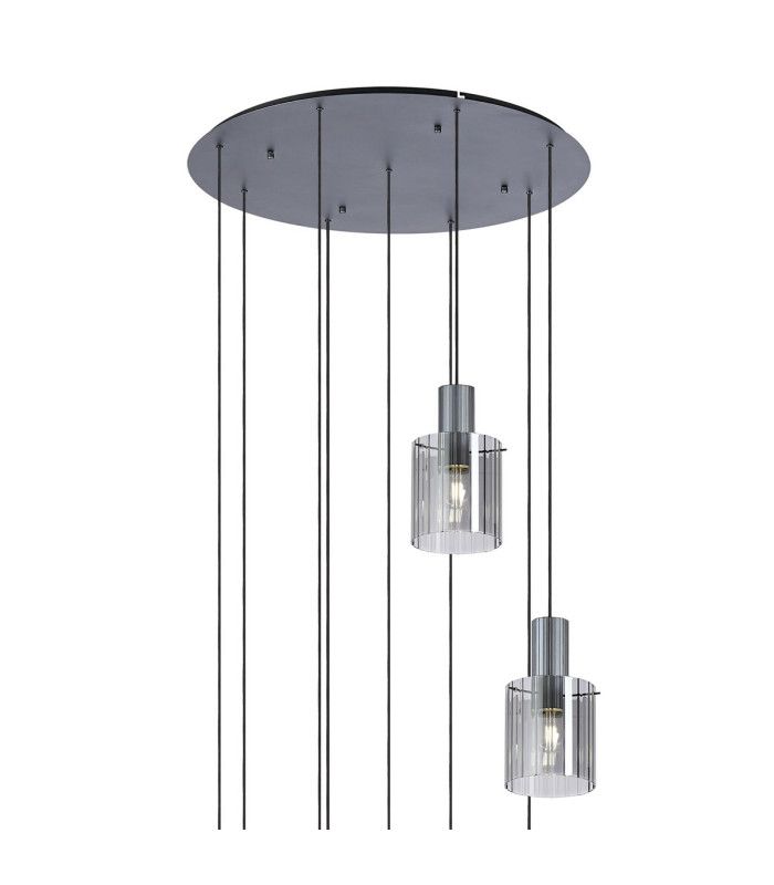 Hudson 86cm Round Pendant 9 Light Adjustable E27 Dark Grey/Smoke Wide Line Glass Item Weight: 21kg-5