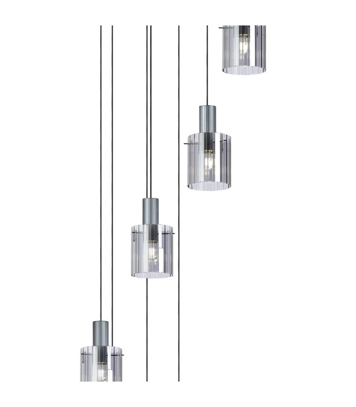 Hudson 86cm Round Pendant 9 Light Adjustable E27 Dark Grey/Smoke Wide Line Glass Item Weight: 21kg-6