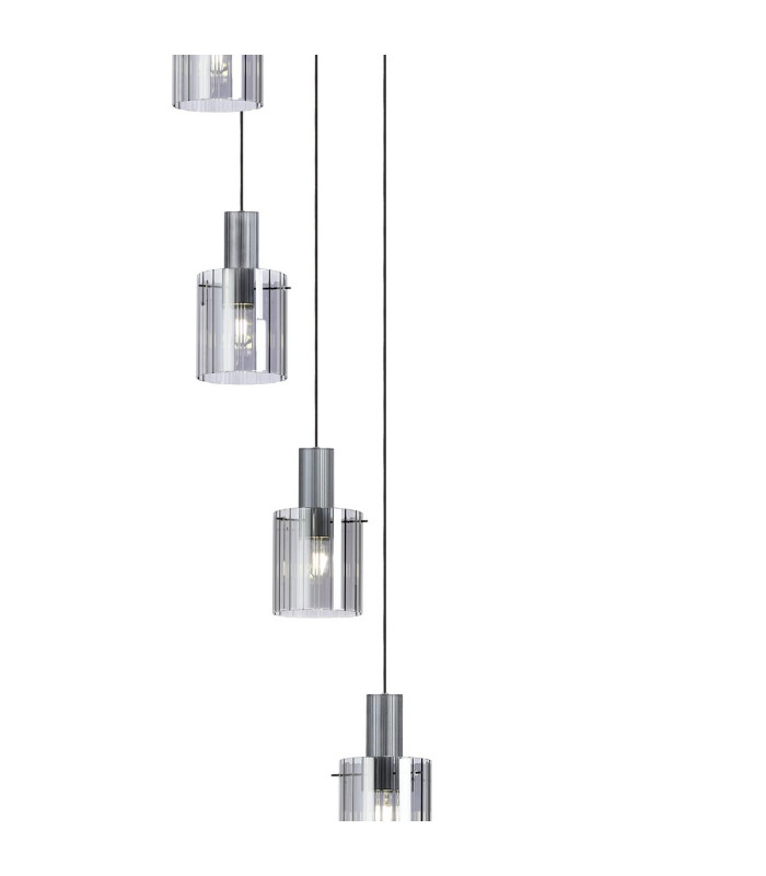 Hudson 86cm Round Pendant 9 Light Adjustable E27 Dark Grey/Smoke Wide Line Glass Item Weight: 21kg-7