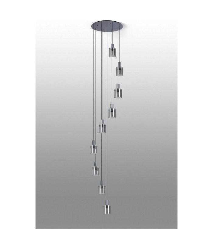 Hudson 86cm Round Pendant 9 Light Adjustable E27 Dark Grey/Smoke Wide Line Glass Item Weight: 21kg-8