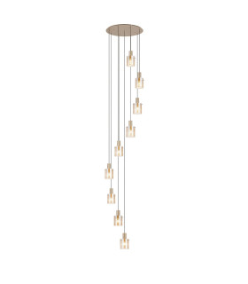Hudson 86cm Round Pendant 9 Light Adjustable E27 Light Gold/Amber Wide Line Glass Item Weight: 21kg-1