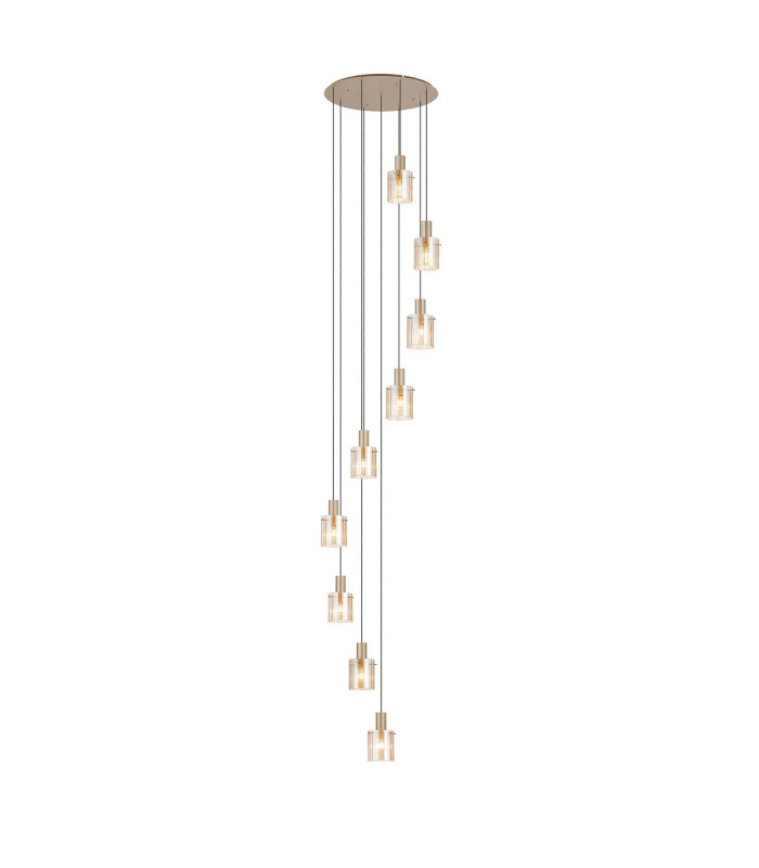 Hudson 86cm Round Pendant 9 Light Adjustable E27 Light Gold/Amber Wide Line Glass Item Weight: 21kg-1