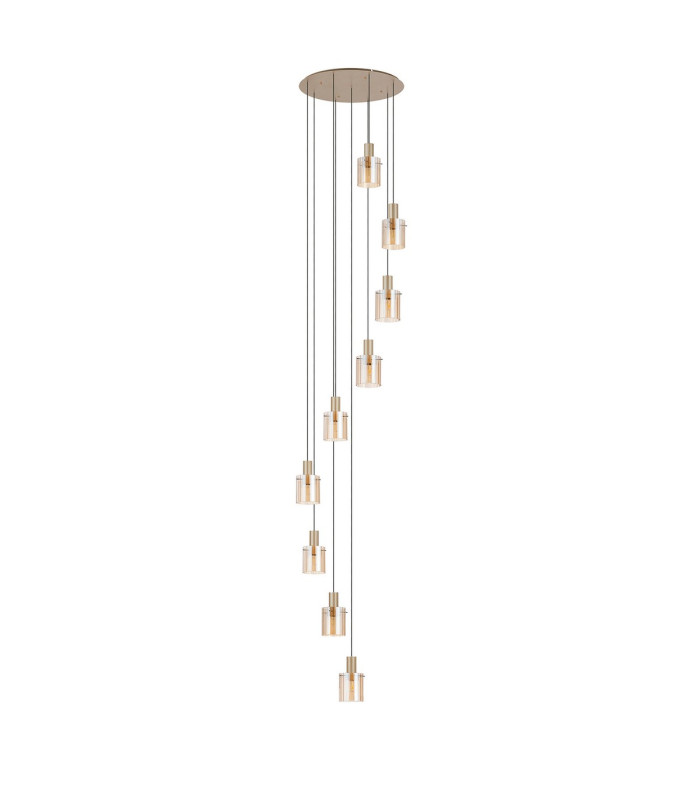 Hudson 86cm Round Pendant 9 Light Adjustable E27 Light Gold/Amber Wide Line Glass Item Weight: 21kg-4
