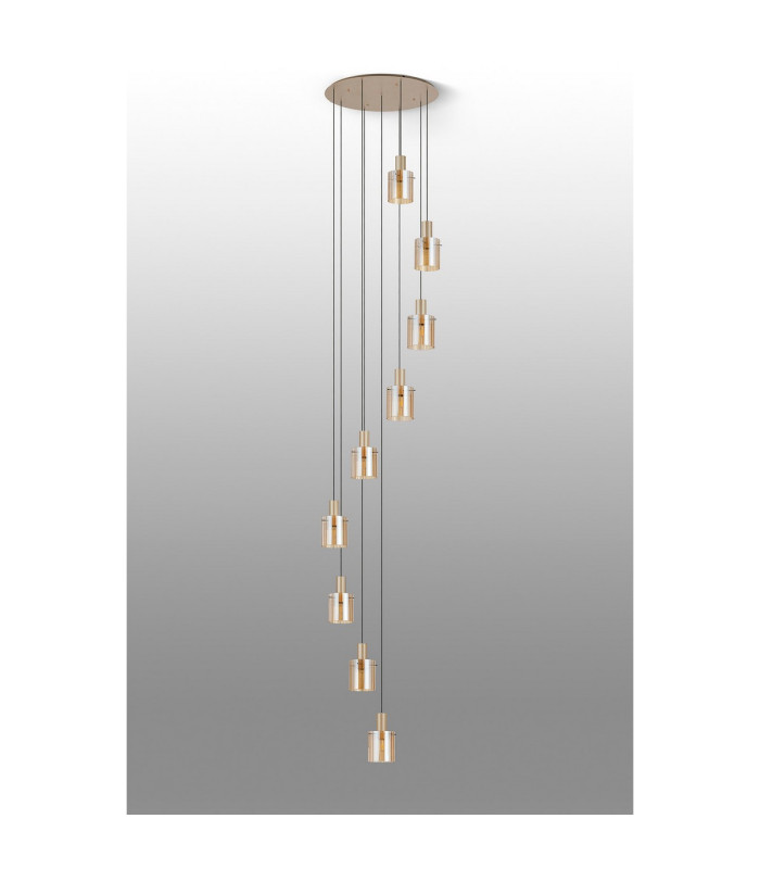Hudson 86cm Round Pendant 9 Light Adjustable E27 Light Gold/Amber Wide Line Glass Item Weight: 21kg-9