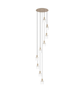Hudson 86cm Round Pendant 9 Light Adjustable E27 Light Gold/Clear Wide Line Glass Item Weight: 21kg-1