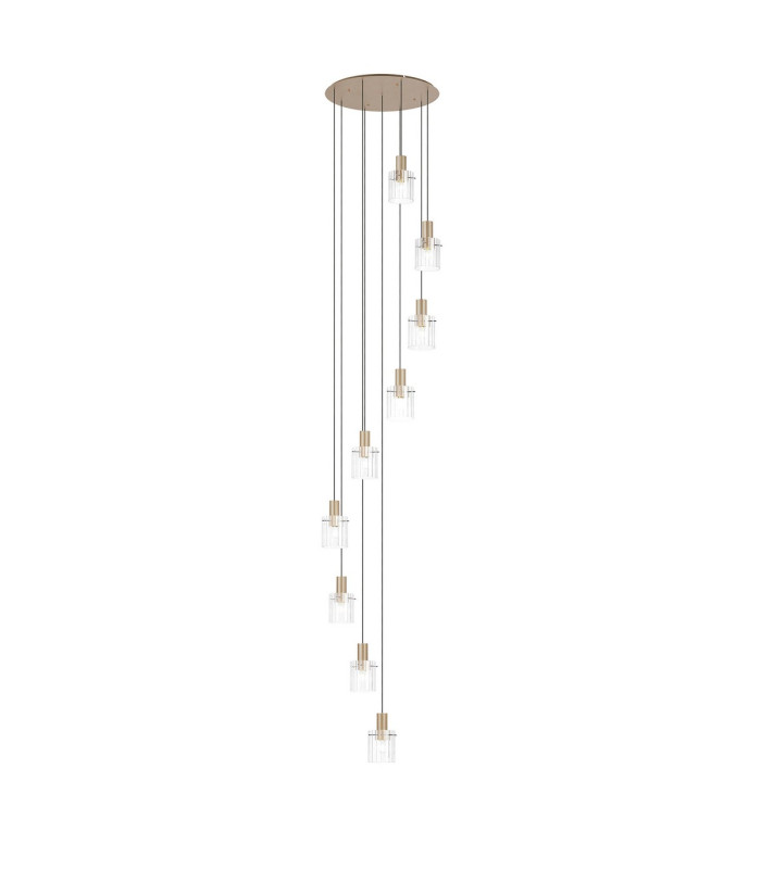 Hudson 86cm Round Pendant 9 Light Adjustable E27 Light Gold/Clear Wide Line Glass Item Weight: 21kg-1