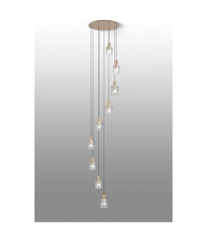 Hudson 86cm Round Pendant 9 Light Adjustable E27 Light Gold/Clear Wide Line Glass Item Weight: 21kg-3