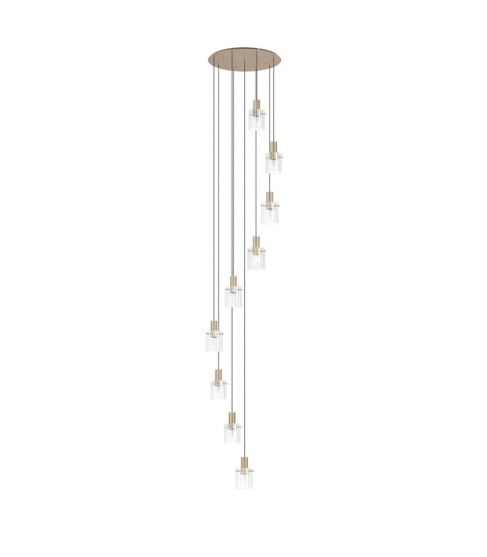 Hudson 86cm Round Pendant 9 Light Adjustable E27 Light Gold/Clear Wide Line Glass Item Weight: 21kg-4