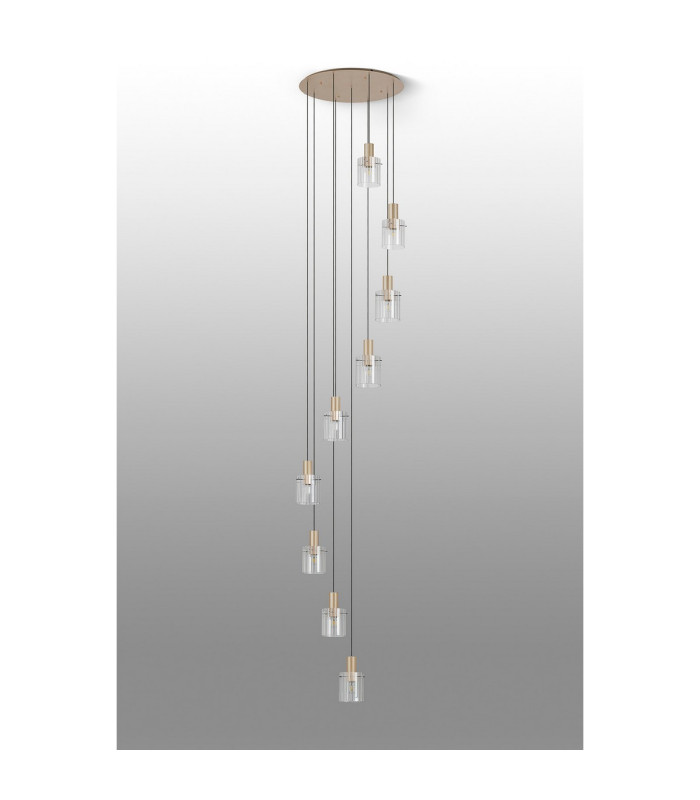 Hudson 86cm Round Pendant 9 Light Adjustable E27 Light Gold/Clear Wide Line Glass Item Weight: 21kg-9