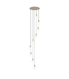 Hudson 86cm Round Pendant 9 Light Adjustable E27 Light Gold/Frosted/Clear Wide Line Glass Item Weight: 21kg-1