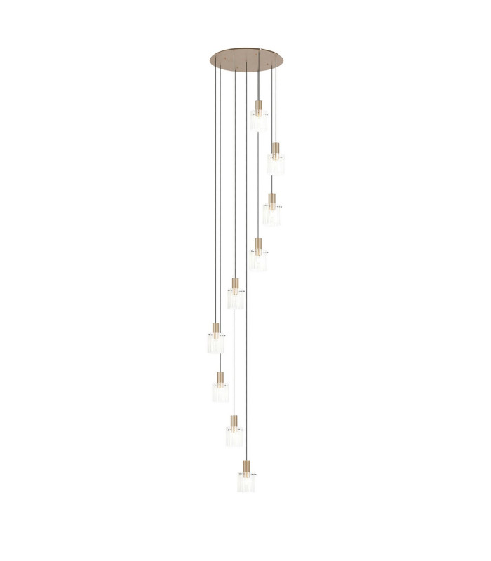 Hudson 86cm Round Pendant 9 Light Adjustable E27 Light Gold/Frosted/Clear Wide Line Glass Item Weight: 21kg-1