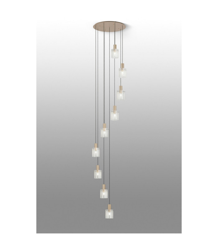 Hudson 86cm Round Pendant 9 Light Adjustable E27 Light Gold/Frosted/Clear Wide Line Glass Item Weight: 21kg-3