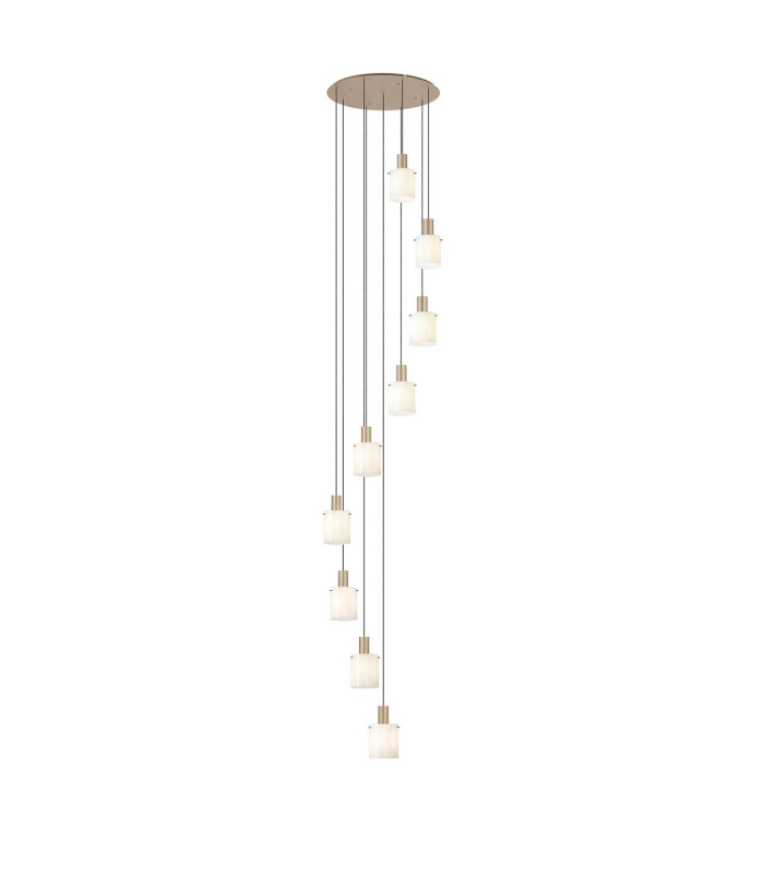 Hudson 86cm Round Pendant 9 Light Adjustable E27 Light Gold/Gloss White Wide Line Glass Item Weight: 21kg-1