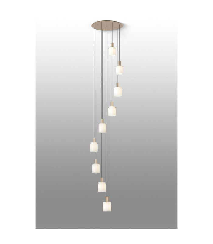 Hudson 86cm Round Pendant 9 Light Adjustable E27 Light Gold/Gloss White Wide Line Glass Item Weight: 21kg-3