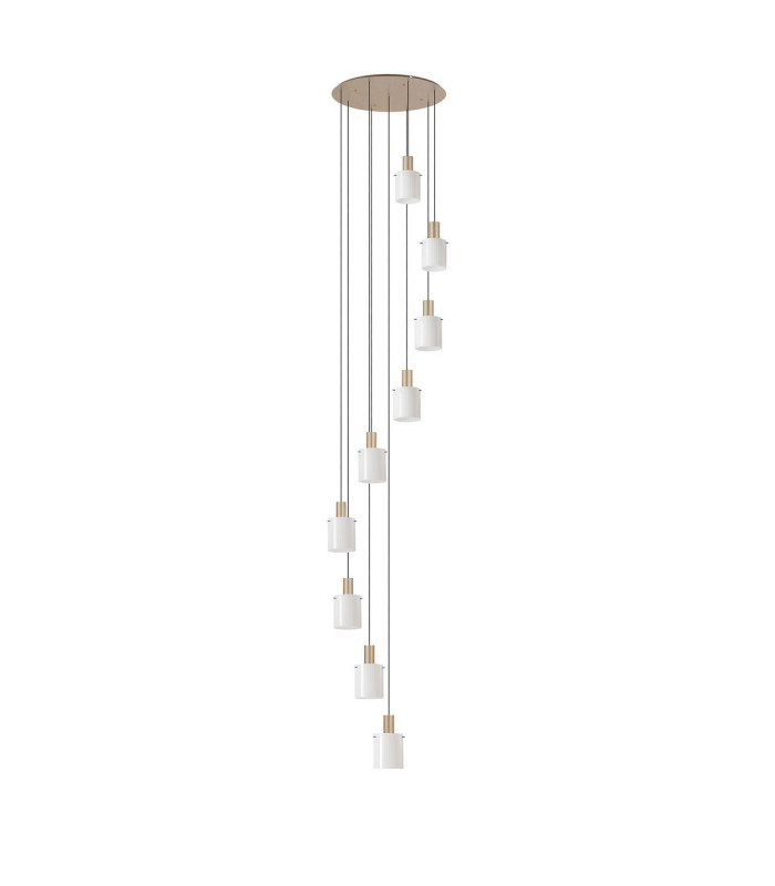 Hudson 86cm Round Pendant 9 Light Adjustable E27 Light Gold/Gloss White Wide Line Glass Item Weight: 21kg-4