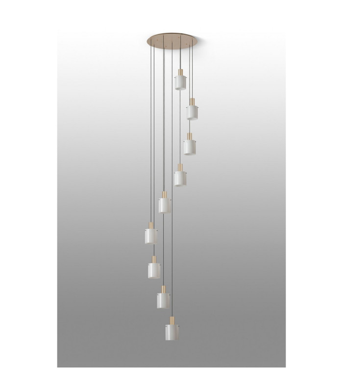 Hudson 86cm Round Pendant 9 Light Adjustable E27 Light Gold/Gloss White Wide Line Glass Item Weight: 21kg-9