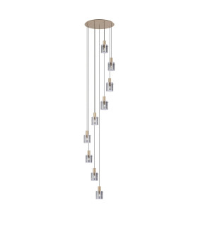 Hudson 86cm Round Pendant 9 Light Adjustable E27 Light Gold/Smoke Wide Line Glass Item Weight: 21kg-1