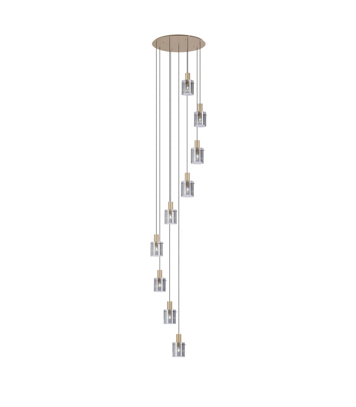 Hudson 86cm Round Pendant 9 Light Adjustable E27 Light Gold/Smoke Wide Line Glass Item Weight: 21kg-1