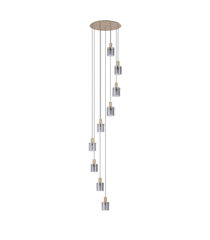 Hudson 86cm Round Pendant 9 Light Adjustable E27 Light Gold/Smoke Wide Line Glass Item Weight: 21kg-4