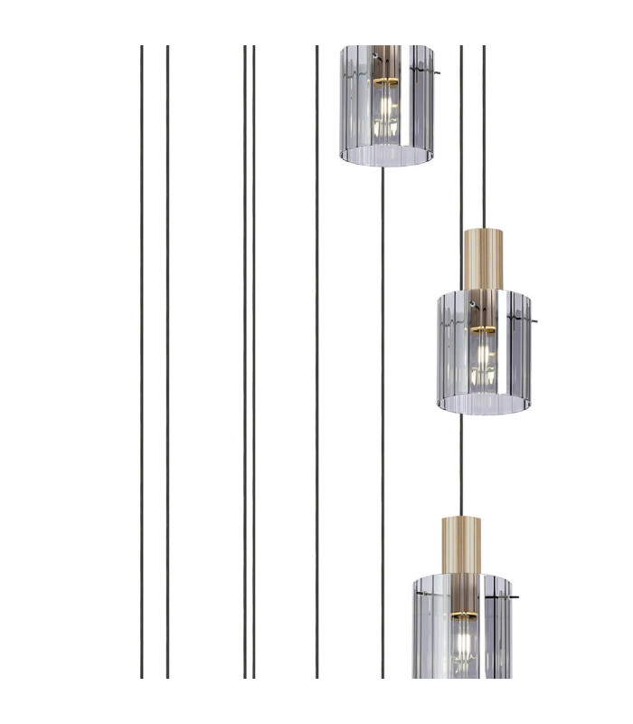 Hudson 86cm Round Pendant 9 Light Adjustable E27 Light Gold/Smoke Wide Line Glass Item Weight: 21kg-6