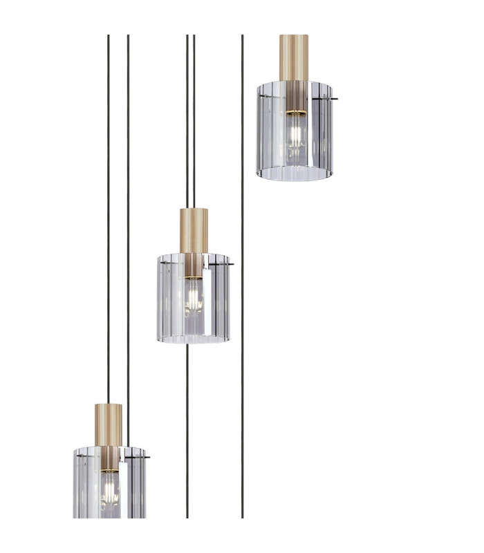 Hudson 86cm Round Pendant 9 Light Adjustable E27 Light Gold/Smoke Wide Line Glass Item Weight: 21kg-7