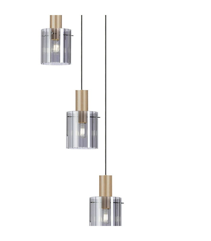 Hudson 86cm Round Pendant 9 Light Adjustable E27 Light Gold/Smoke Wide Line Glass Item Weight: 21kg-8