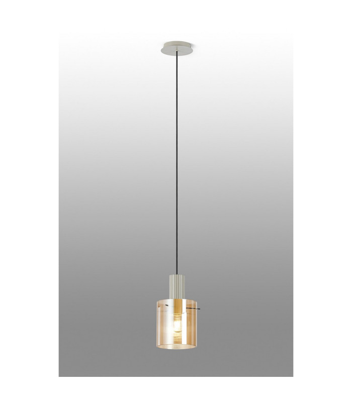 Hudson 21cm Single Pendant 1 Light Adjustable E27 Beige Stone/Amber Narrow Line Glass-3