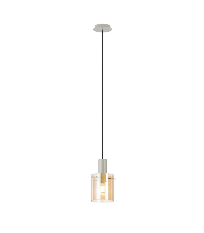 Hudson 21cm Single Pendant 1 Light Adjustable E27 Beige Stone/Amber Narrow Line Glass-4