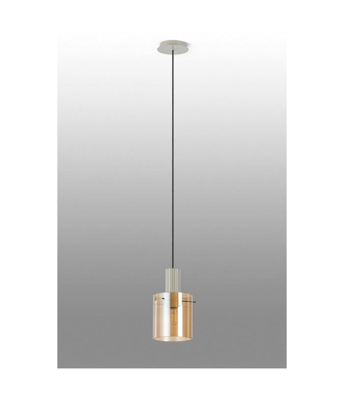 Hudson 21cm Single Pendant 1 Light Adjustable E27 Beige Stone/Amber Narrow Line Glass-8