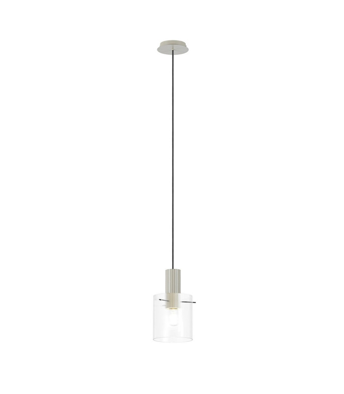 Hudson 21cm Single Pendant 1 Light Adjustable E27 Beige Stone/Clear Narrow Line Glass-3