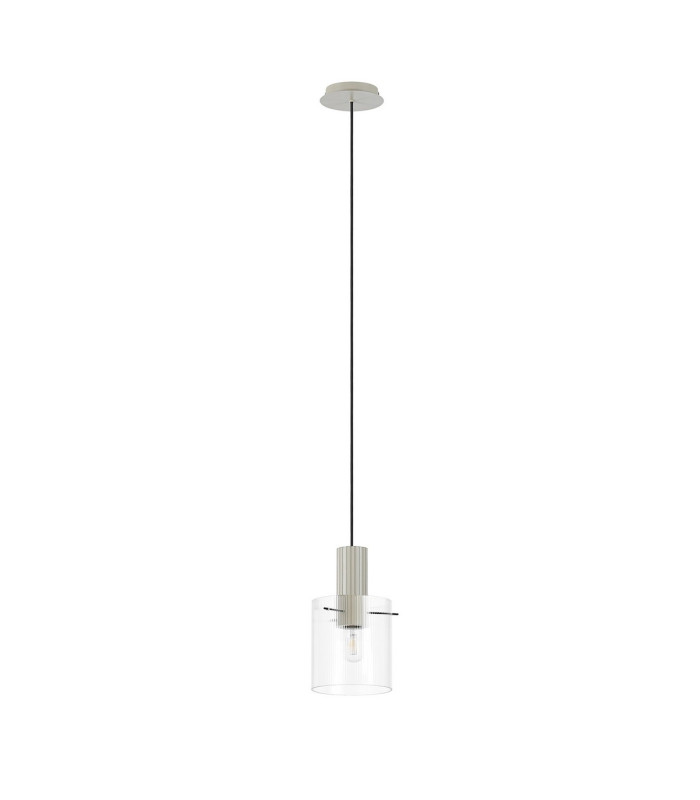 Hudson 21cm Single Pendant 1 Light Adjustable E27 Beige Stone/Clear Narrow Line Glass-4