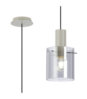 Hudson 21cm Single Pendant 1 Light Adjustable E27 Beige Stone/Smoke Narrow Line Glass-1