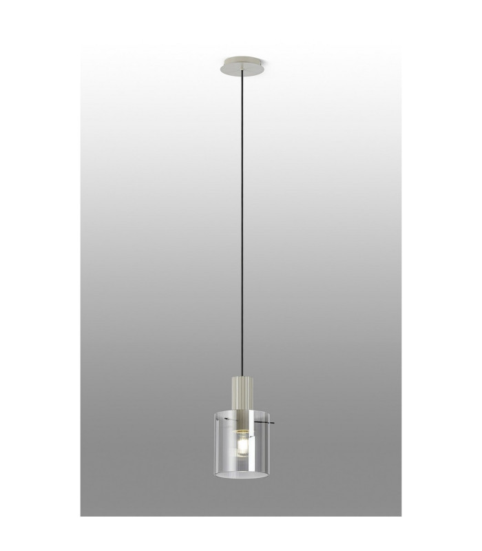 Hudson 21cm Single Pendant 1 Light Adjustable E27 Beige Stone/Smoke Narrow Line Glass-3