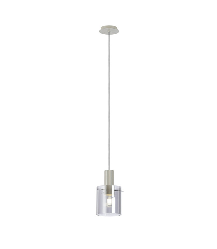 Hudson 21cm Single Pendant 1 Light Adjustable E27 Beige Stone/Smoke Narrow Line Glass-4
