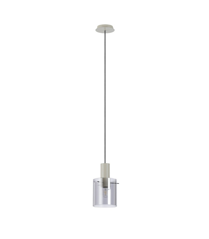 Hudson 21cm Single Pendant 1 Light Adjustable E27 Beige Stone/Smoke Narrow Line Glass-5