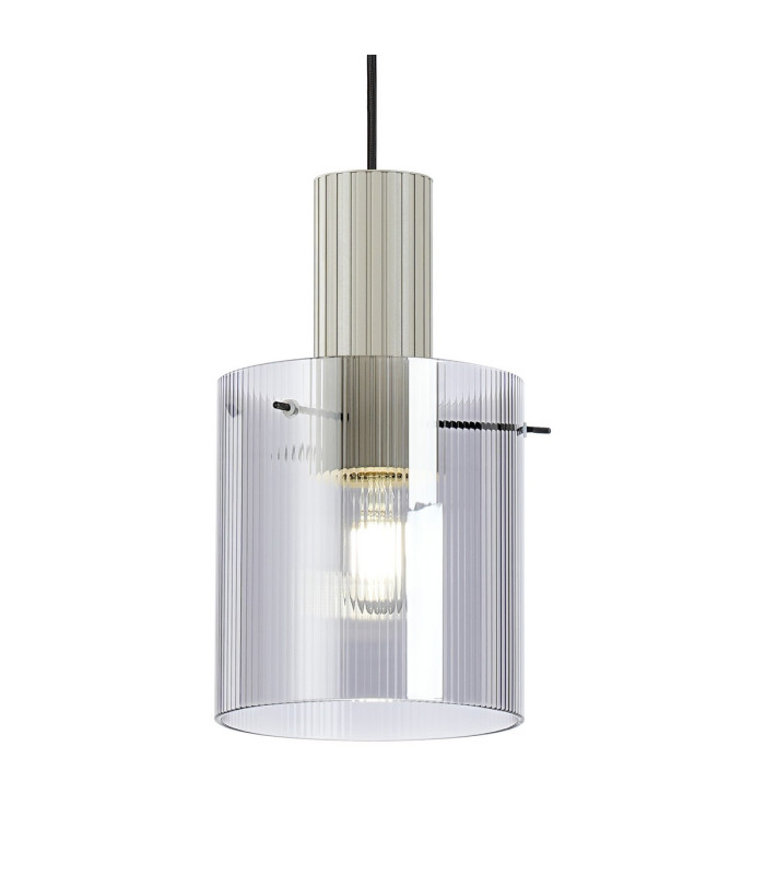 Hudson 21cm Single Pendant 1 Light Adjustable E27 Beige Stone/Smoke Narrow Line Glass-7