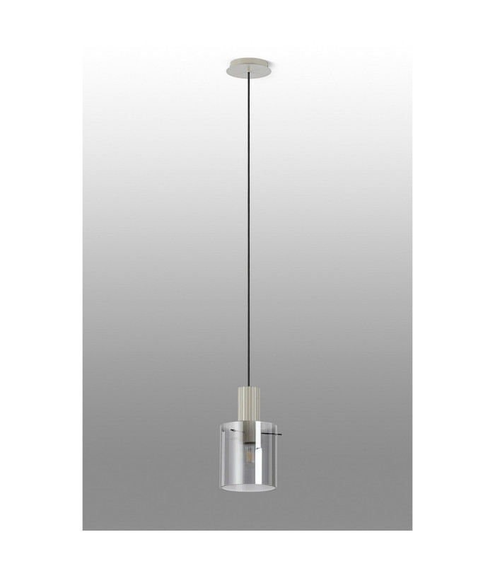 Hudson 21cm Single Pendant 1 Light Adjustable E27 Beige Stone/Smoke Narrow Line Glass-8