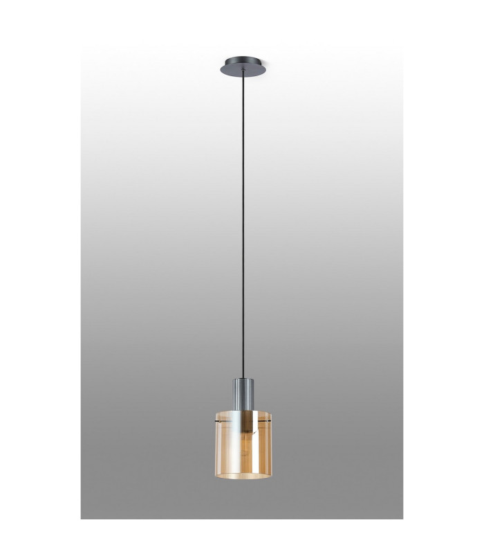 Hudson 21cm Single Pendant 1 Light Adjustable E27 Dark Grey/Amber Narrow Line Glass-8