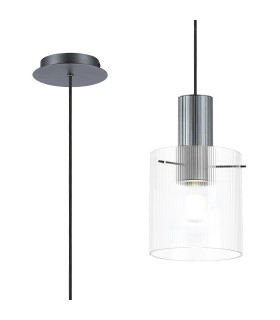 Hudson 21cm Single Pendant 1 Light Adjustable E27 Dark Grey/Clear Narrow Line Glass-1